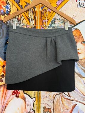Maje Gray and Black Asymmetrical Layered Mini Skirt